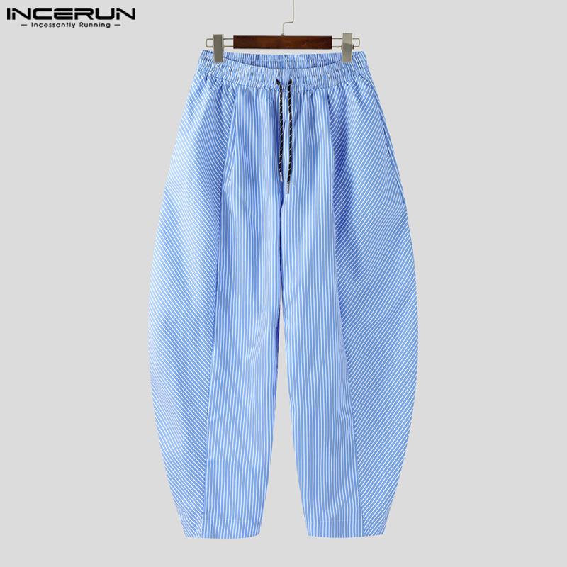 INCERUN Herren Kordelzug Elastischer Bund Gestreift Bedruckt Lässig Baggy Drop-Crotch Hose