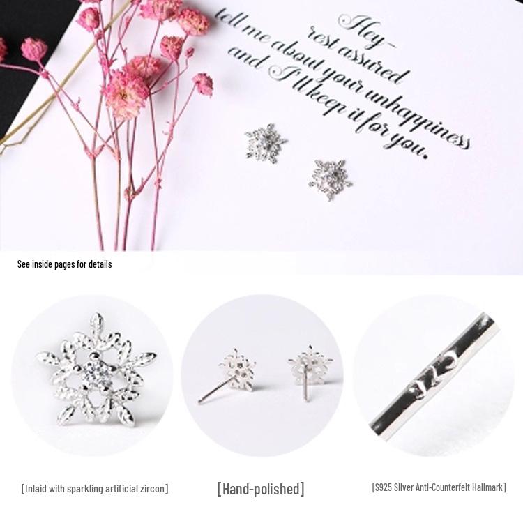 S925 Sterling Silver Snowflake Stud Earrings for Women - Korean Fashion Jewelry for Christmas