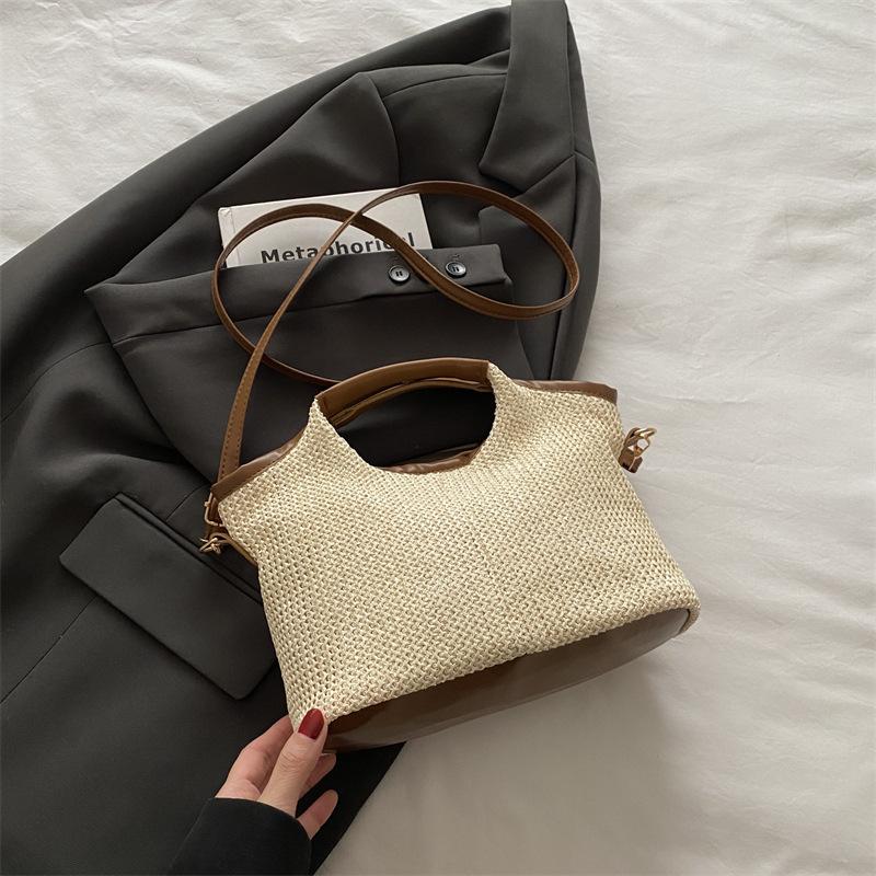 

Korean version woven bag women s bag travel new tote armpit bag straw bag women s silk scarf bag large capacity shoulder bag коричневый