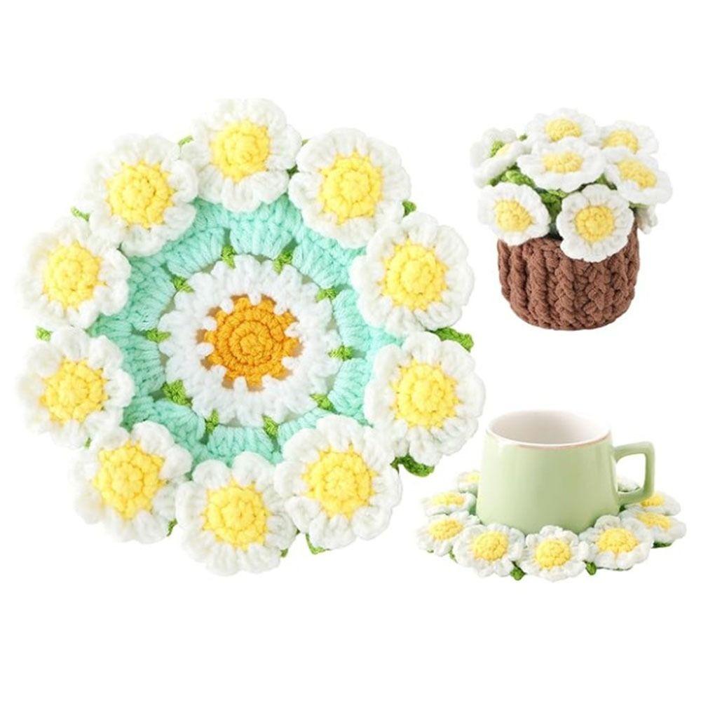 Heat Resistant Crochet Coasters Handwoven Coffee Table Cupmat Flower Bouquet Coasters Office Decor
