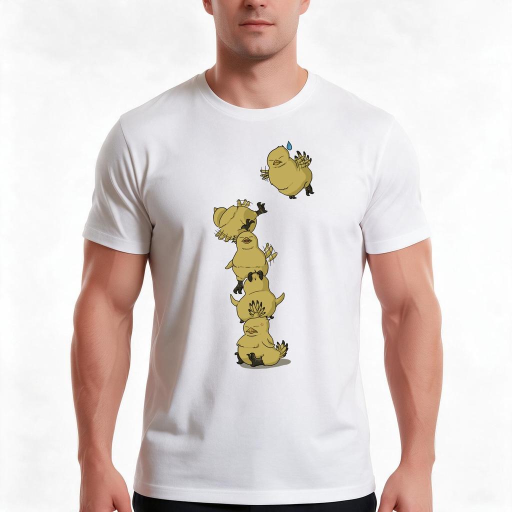 Fat Chocobo Tower TShirt Summer Casual Cotton Tee Oversized Streetwear Tops Vintage Graphic Print Loose Fit Short Sleeve