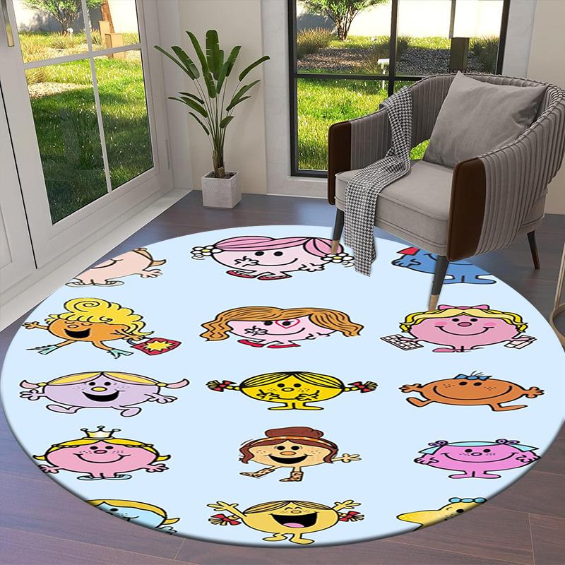 Herr. Herren Teppich Little Miss Rund, Teppich für Wohnzimmer Schlafzimmer Sofa Spielzimmer Dekor, Rutschfeste Bodenmatte