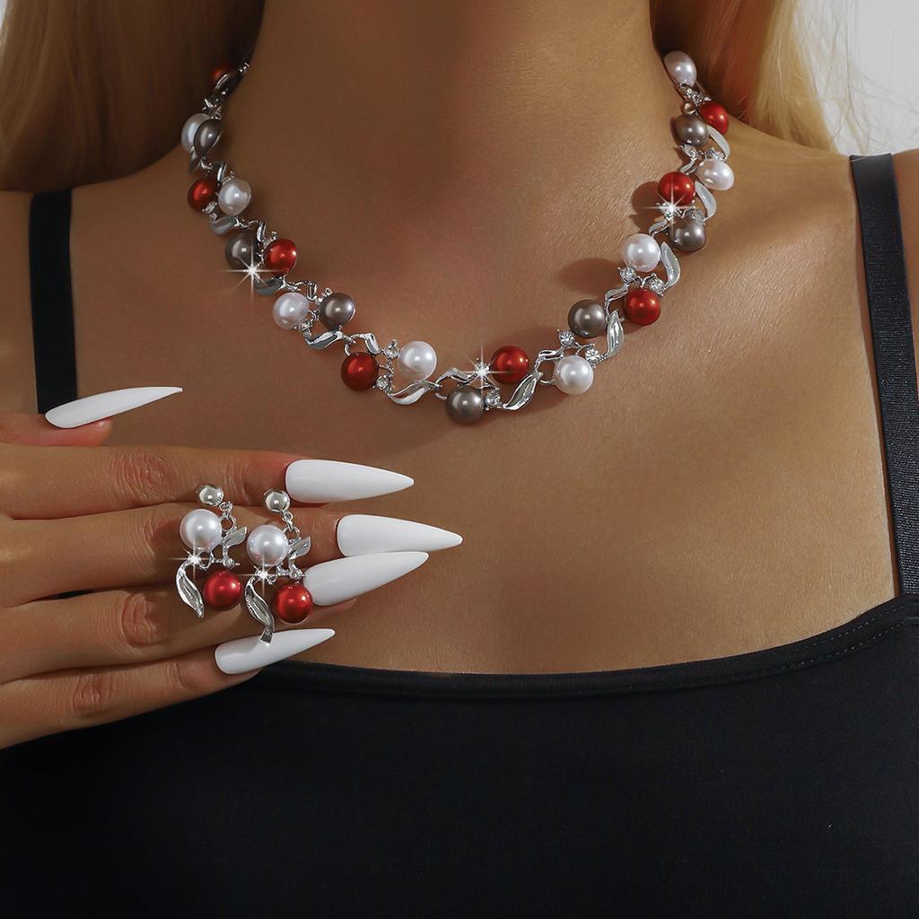 Pearl Necklace Earrings Bracelet Two-Piece Set Fashion Clavicle Pearl Jewelry Women'S Set