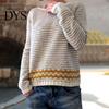 Women Jumper Winter Knitted Crew Neck Long Sleeve Color Comfortable Block Loose Fit Sweater Breathable Warm Pullover Knitwear