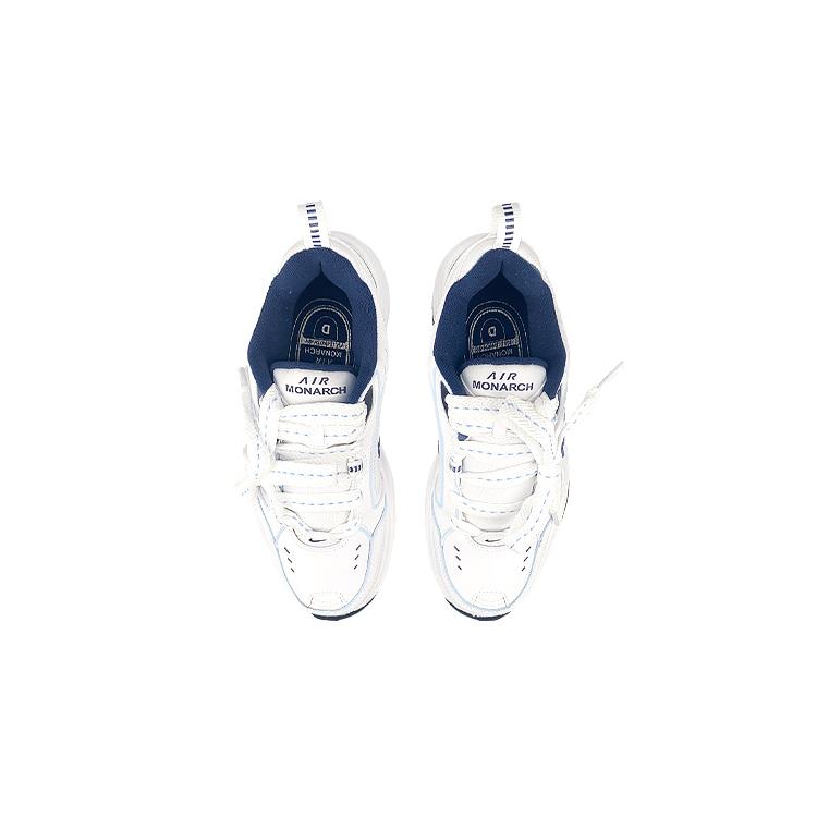 Nike Air Monarch 4 Synthetic Leather, Leather Slip Resistant Low Top Chunky Sneakers Unisex White Blue 415445-102(Team47-M4)