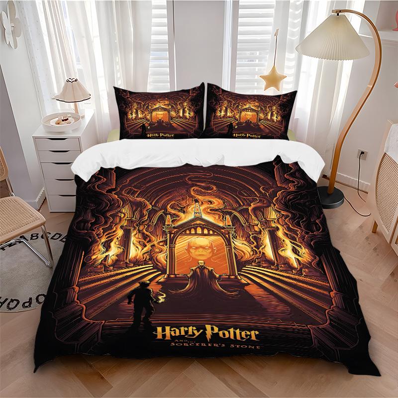 

3pcs Harry Potter Sorcerer s Stone Bedding Set, Soft Polyester Duvet Cover and Pillowcases Machine Washable Seasons all suitable 99 135x200cm