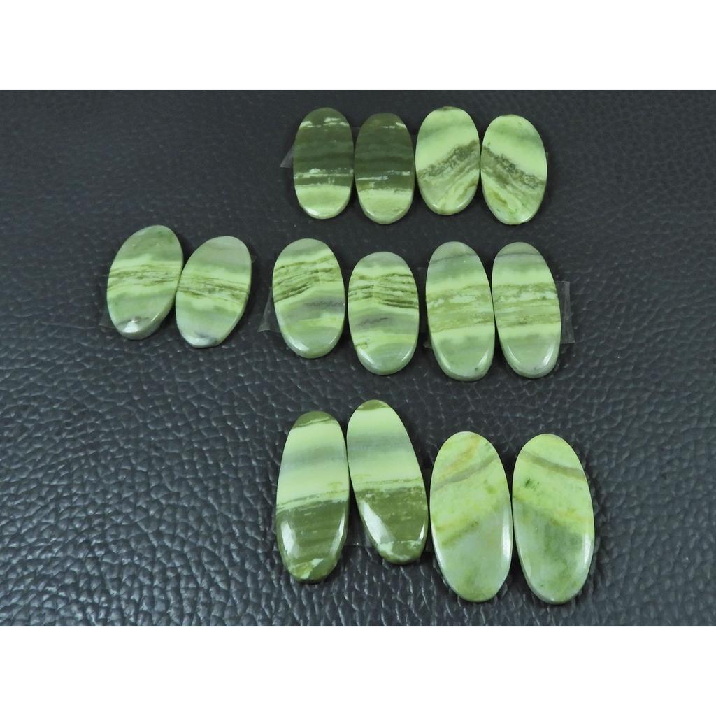 Natural Green Serpentine Matche Pair Oval Cabochon Loose Gemstone 7Pair Lot C-3341