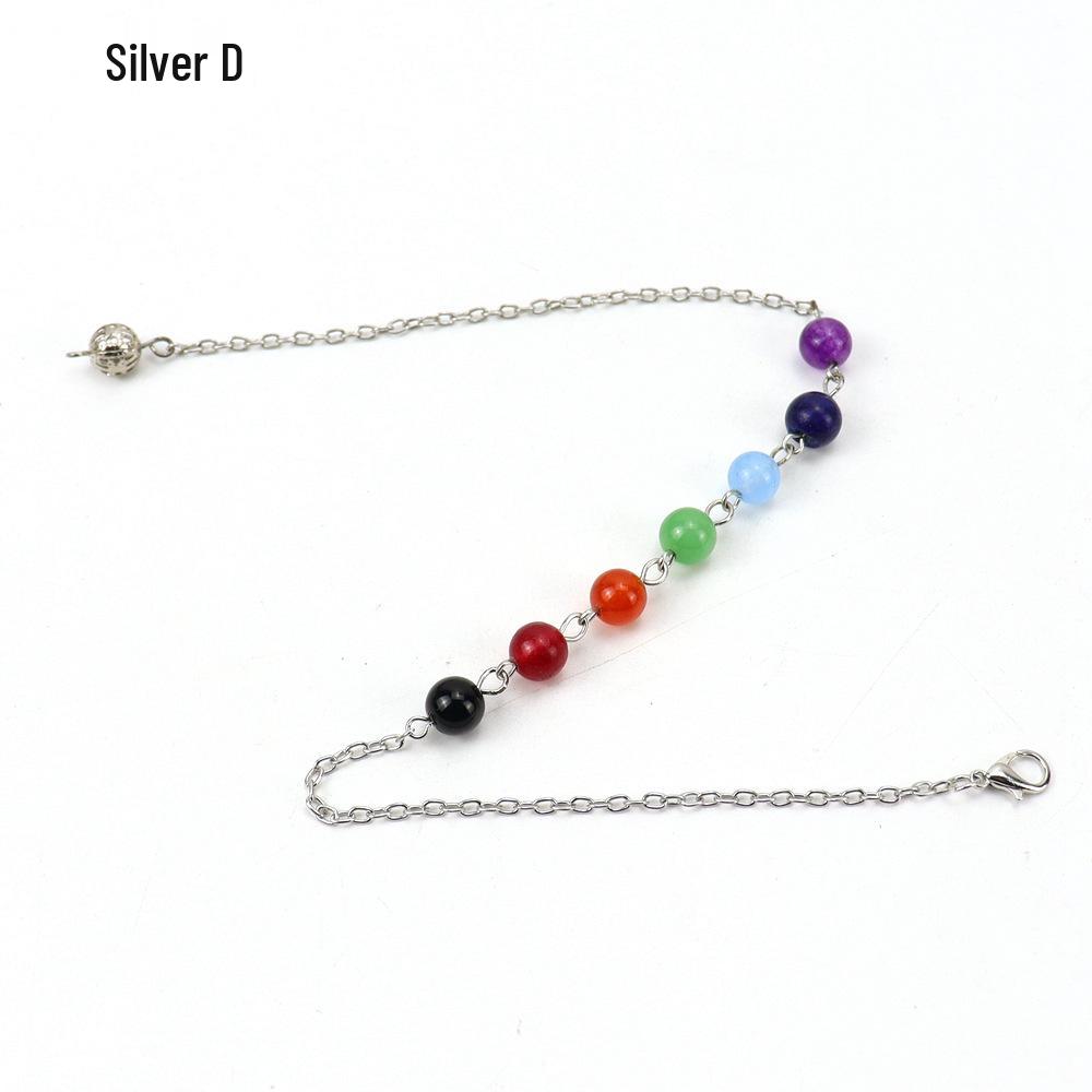 Seven-Color Stone Bead Pendant Yoga Mala Necklace with Charm