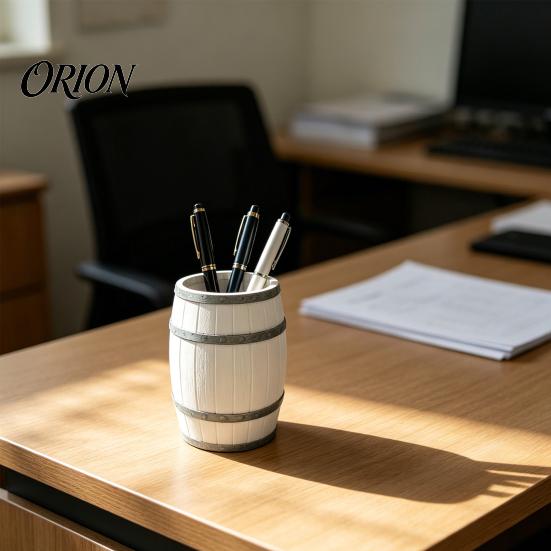Stable Desk Storage Wine Barrel Shaped Organizer, 3D Printed Vintage Pen Holder, Large Capacity Desktop Organizer Pot with Solid Base, Practical