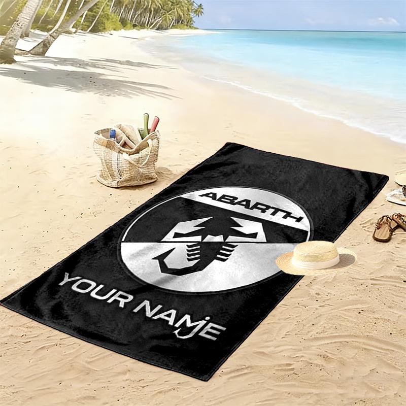 Custom Name Abarth Print Beach Towel, Large Soft Quick Dry Towel for Beach Camping Swimming