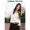 UR2026 Women's Openwork Cropped Knit Top with Peter Pan Collar