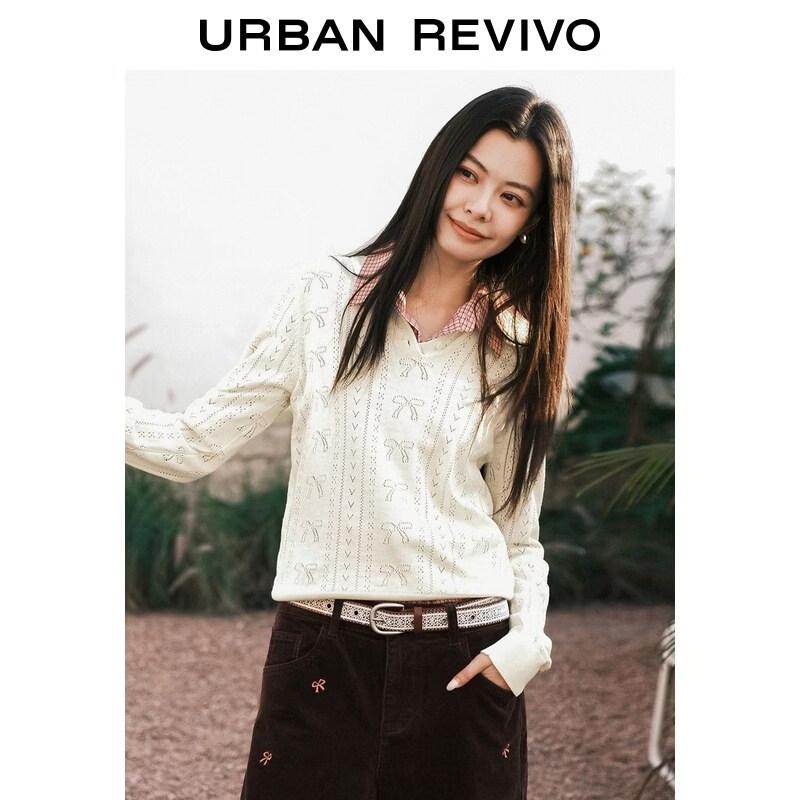 UR2026 Women's Openwork Cropped Knit Top with Peter Pan Collar