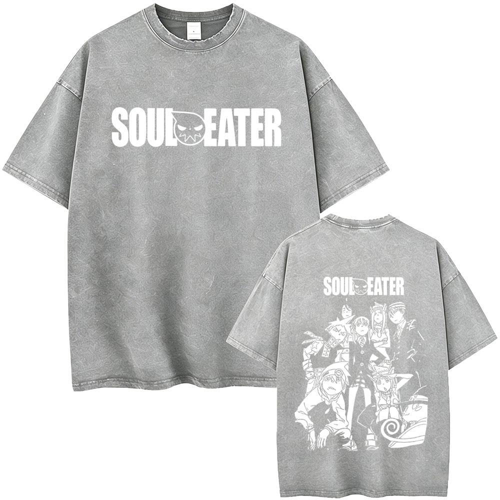 Washed Vintage Anime Soul Eater Maka Albarn Soul Evans Graphic Tshirt Mens Retro Manga T Shirts Men Cotton Oversized Tshirts