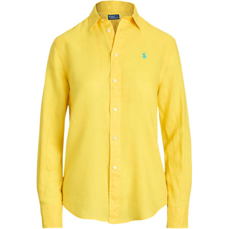 

Polo Ralph Lauren Однотонная рубашка с логотипом, однобортная, с длинным рукавом, женская, желтая WMPOSHTNDO20757730