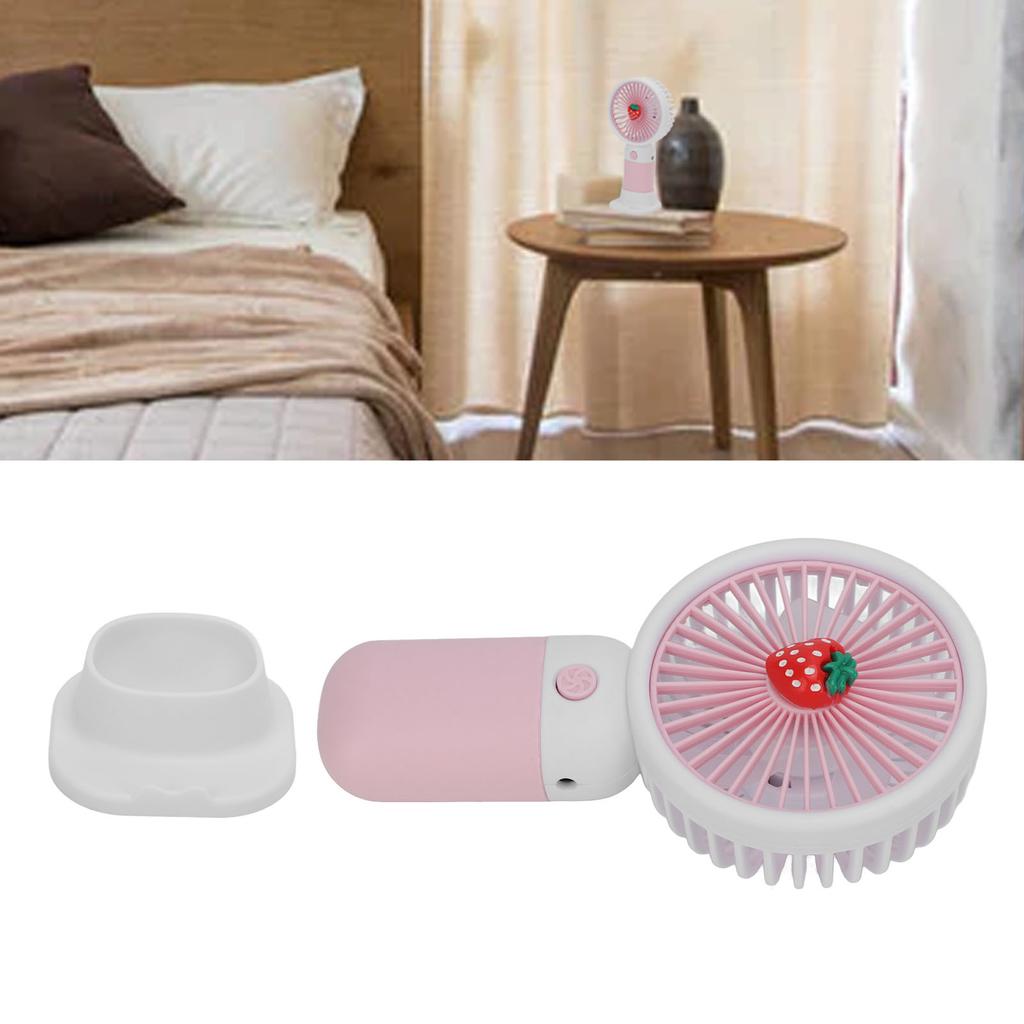Handheld Fan Cartoon Strawberry Look USB Charging Portable Rechargeable Fan Portable with Lanyard fo