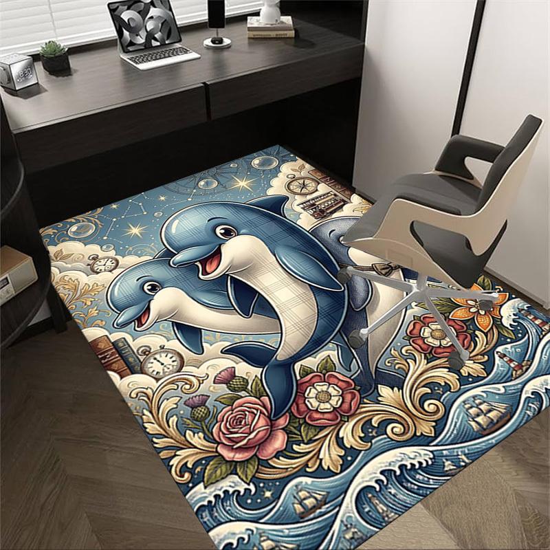 

1PC Dolphins Flowers Non-Slip Floor Carpet Compatible for Office&Living Room&Bedroom&Dining room - Soft & Pattern-G0396 60cm by 90cm