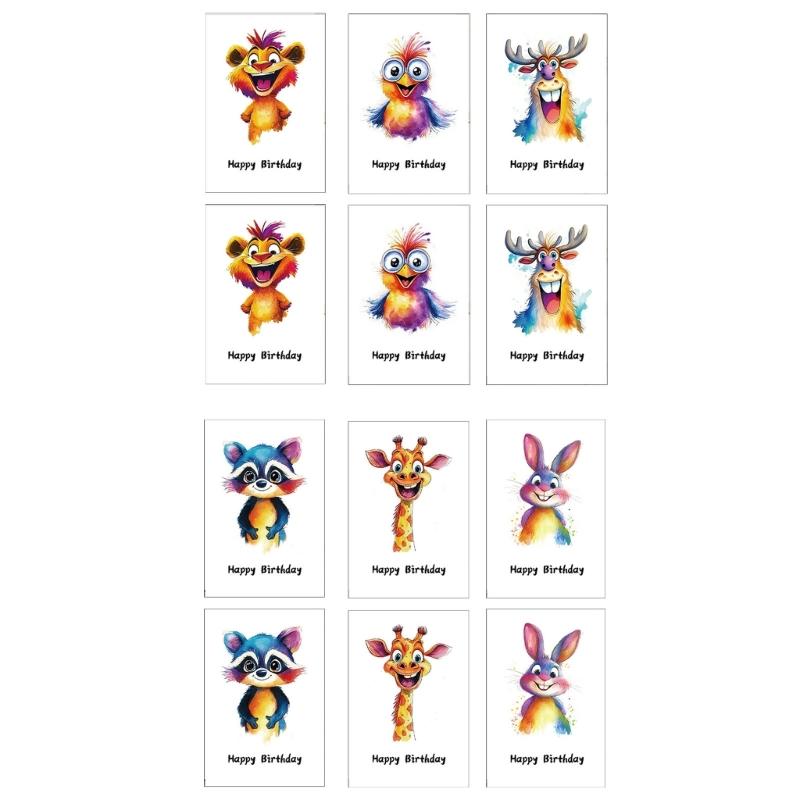 12Pcs Cartoon Dog Birthday Greeting Card Party Invitation With Envelope For Husband Wife Adult Children Anniversary