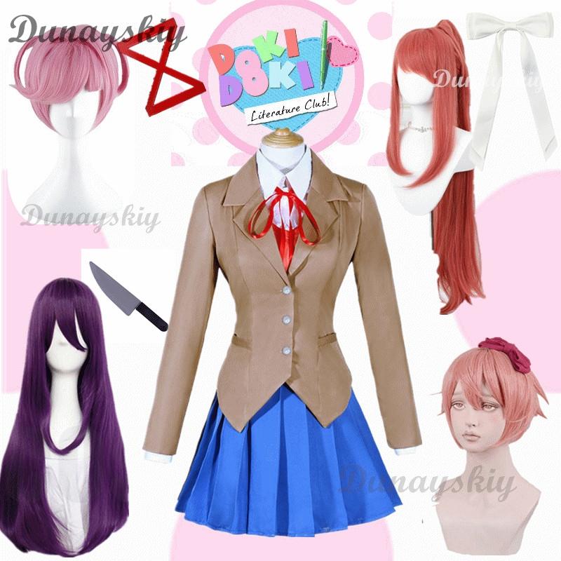 Gioco Doki Doki Literature Club Natsuki Cosplay Sayori Yuri Monika Costume Cosplay Set Parrucca Uniforme Scolastica Ragazza Donna Costumi