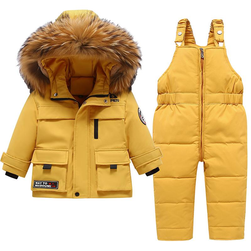 Two-piece Down Jacket Suit Children Two-piece Snow Suit for Boys and Girls, 1-6 Years Old  Winter Thickened Overalls 2-piece Suit