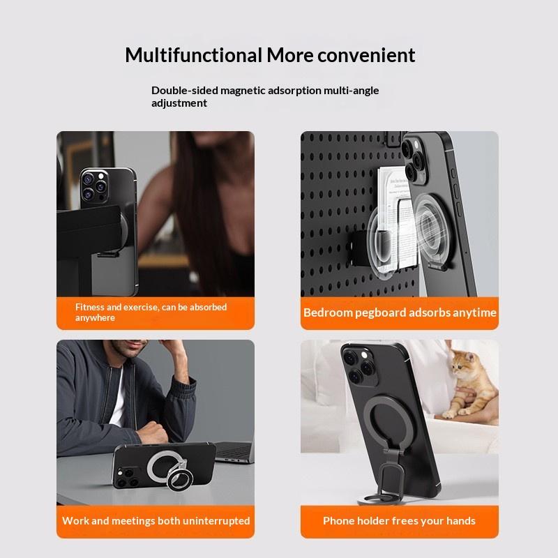 Double-Sided Magnetic Phone Ring Holder Wireless Charging Friendly Adjustable Kickstand for All Smartphones