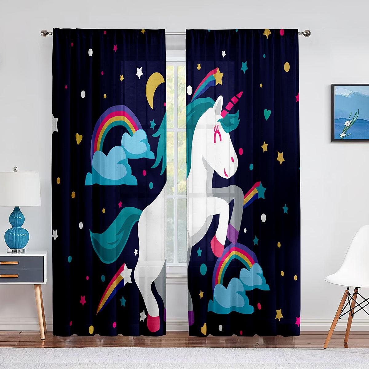Красочные единороги Радуга Принт Узор Прозрачная вуаль Шторы для спальни Гостиная Кухня — фото 12