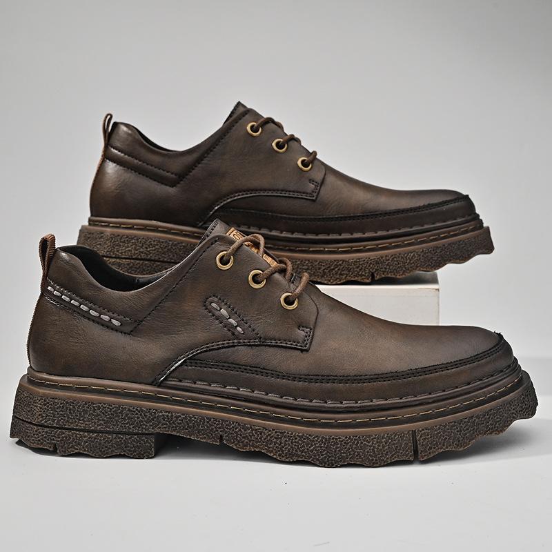 Leather Shoes Men's 2025 New Men's Shoes Leather Trend Versatile Business Casual Shoes Men's Platform Single Shoes