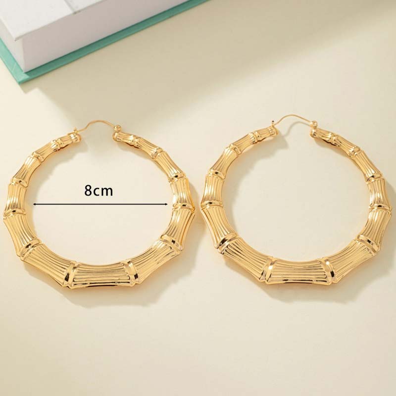 Exaggerated Large Bamboo Joint Hoop Earrings For Women Fashion Gold Color Circle Round Geometric Earrings Jewelry Party Gifts