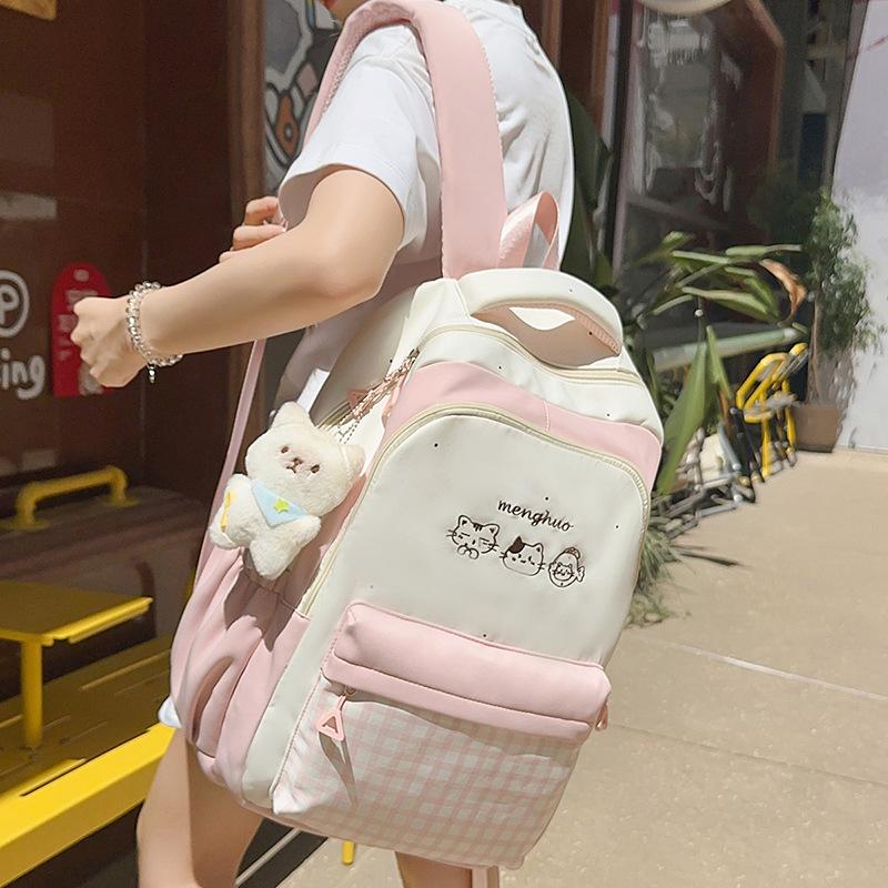 Schoolbag Lightweight Large-capacity Backpack New Japanese Ins High Value Fresh and Sweet Plaid Junior High School Student Schoolbag