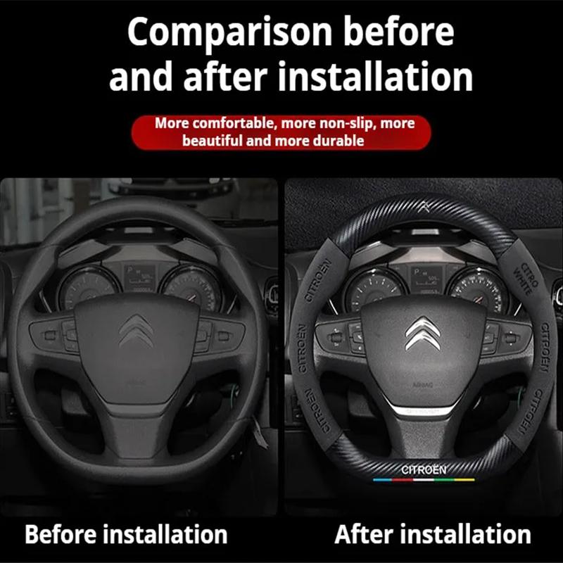 Carbon Fiber Suede For Citroen C1 C2 C3 C4 C5 C6 VTS Xsara C-Crosser Berlingo Sega DS3 Car Steering Wheel Cover Auto Accessories