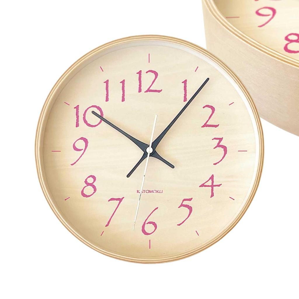 KATOMOKU plywood clock 21, light pink, km-120LP, wall clock with continuous second hand, 25.2cm diameter (quartz clock)