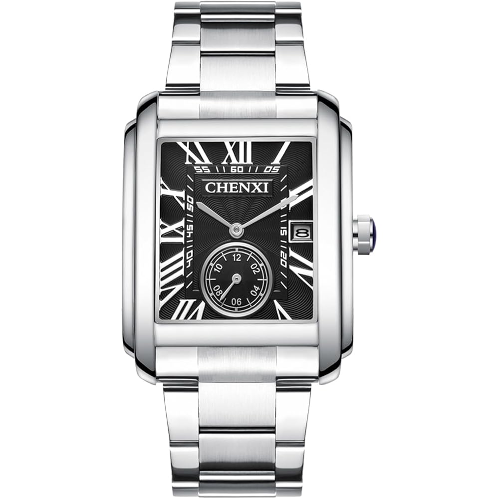Square Men s Analog Watch Waterproof Stainless Steel Band Antique Simple Design
