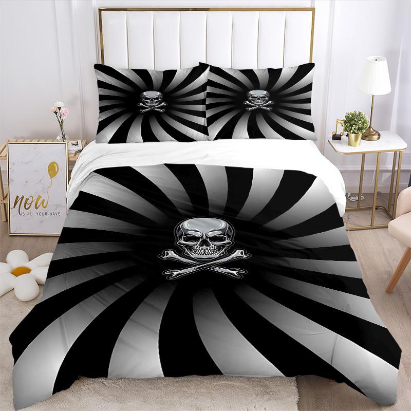 3pcs Skull Duvet Cover Set, Cover For Bedroom Guest Room (1 Duvet Cover + 2 Pillowcase, Without Quilt),  yy250922241