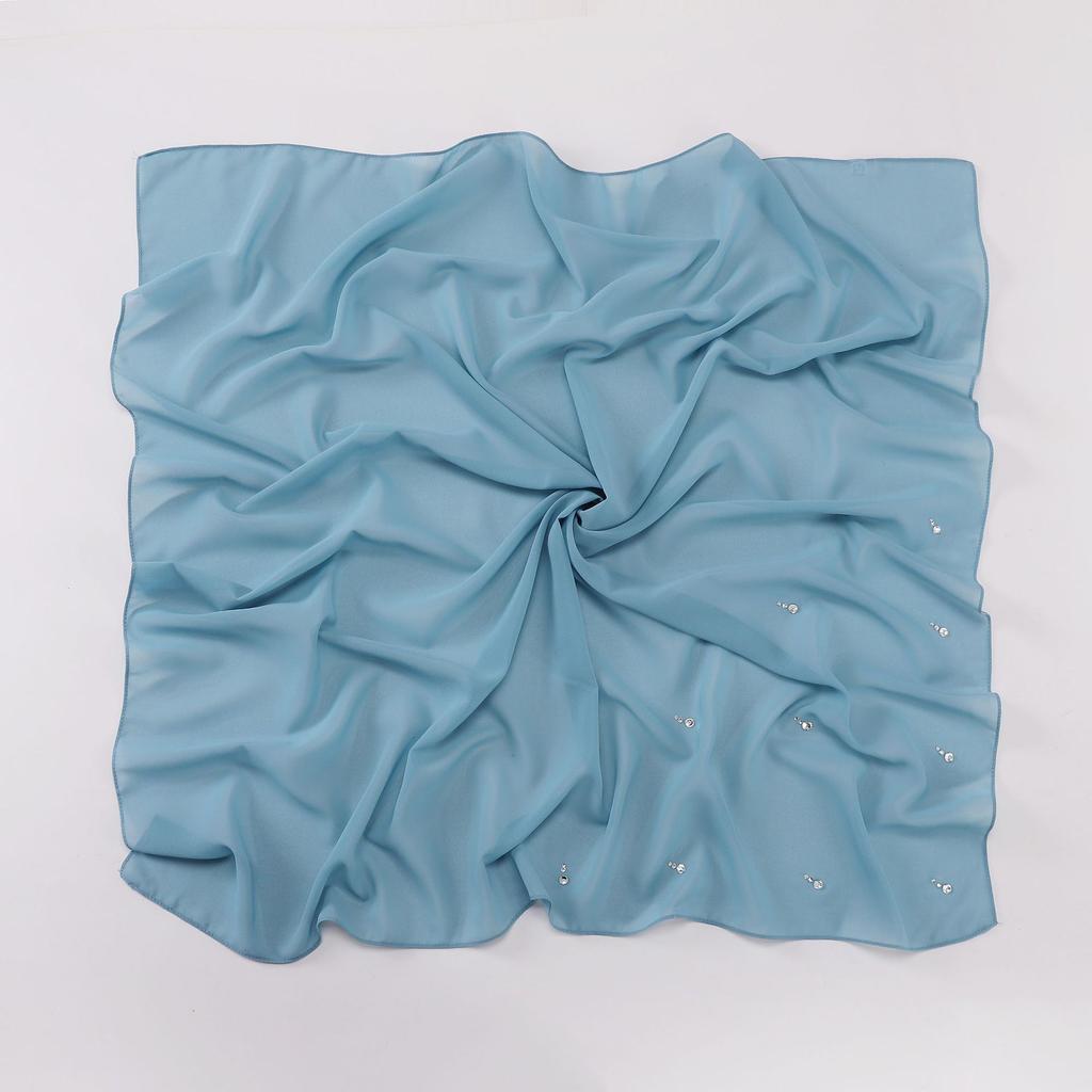 New Arrival Pearl Chiffon Drop-Shaped Rhinestone Square Scarf, High-Quality Hijab for Malaysian Malay Women