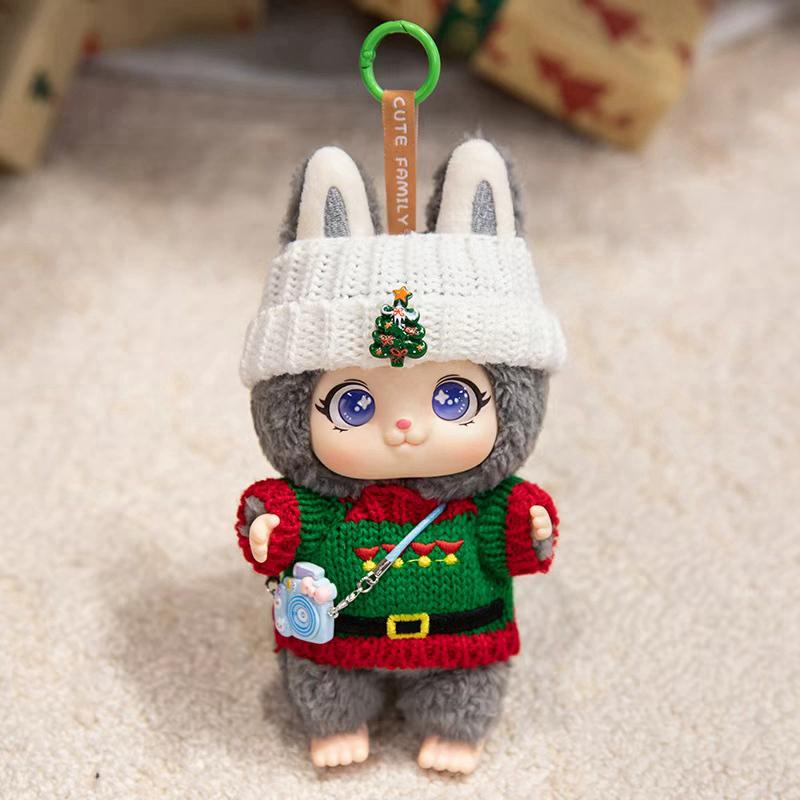 Adorable Vinyl Doll Hanging Pendants Plush Toy Puppy Bear Rabbit Animal DIY Sweater Overalls Creative Clothing Attachment Girls Gifts