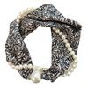 Magnetic Clasp Pearls Chain Necklace Floral Satins Scarf Elegant Silk Skinny Narrow Neckerchief for Fashionable Women
