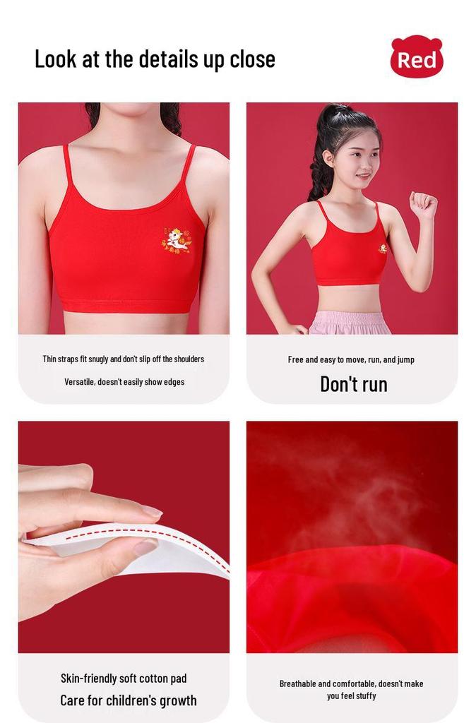 Girls' Red Zodiac Underwear and Bra: Pure Cotton, Wire-Free, Padded for Development, Anti-Bumpy Design for Older Girls