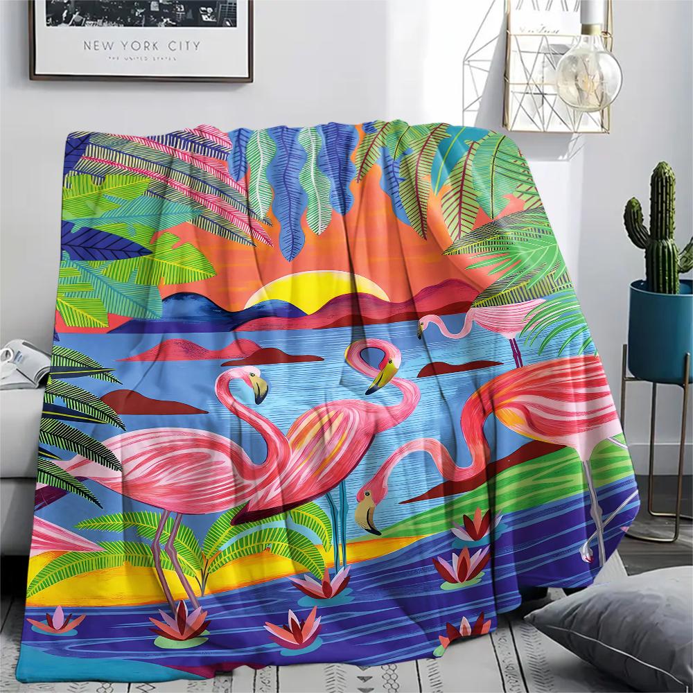 1Pc Flamingo Print Flannel Blanket, High quality Comfortable for All Seasons, Home Decor, Warmth and Comfort, Perfect for Christmas Gifts