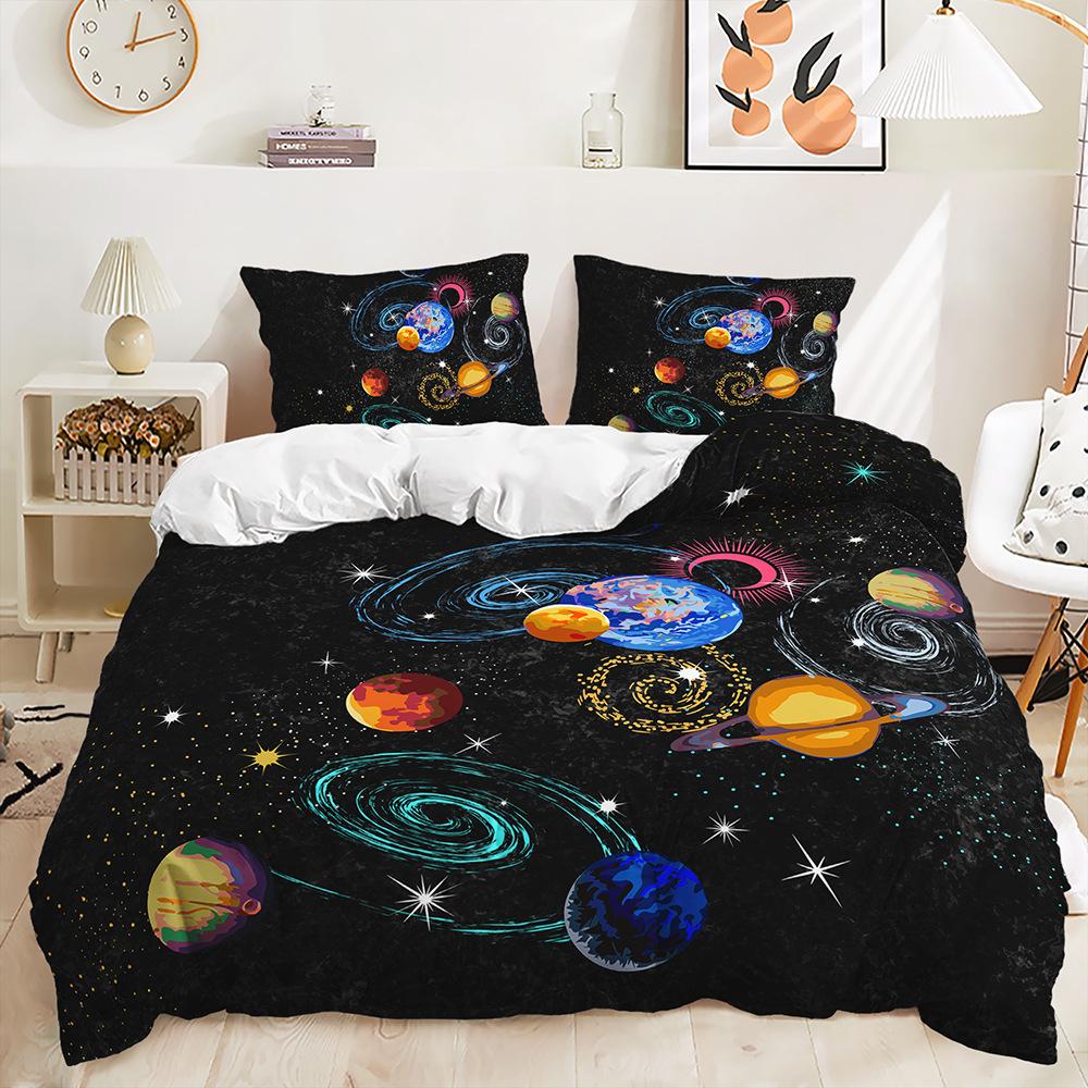 Quilt Cover Cartoon Planet Bed Cover Pillowcase Digital Printing Bedding Three-Piece Set