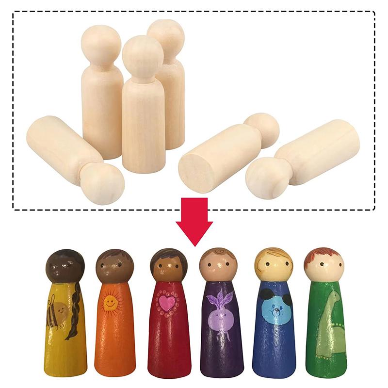 10Pcs Unfinished Wooden Figures Suitable Natural Color Unfinished Wood Peg Dolls Women Men Wooden Peg Dolls Diy Paintable Home