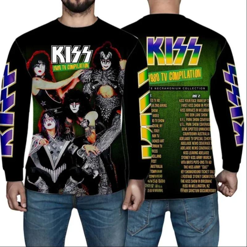 Rundhals 3D-bedrucktes Oberteil Lässige Hip-Hop Langarm Herren T-Shirts - Weicher Mittlerer Stretch Polyesterstoff Frühling und Herbst Relaxed Fit Kleidung