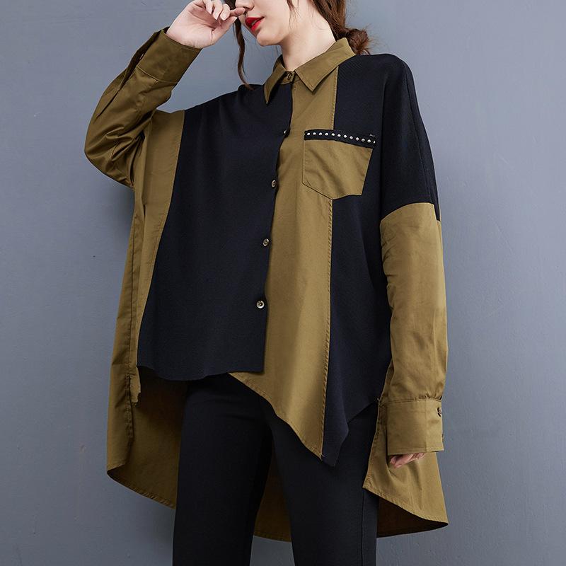 

Spring New Large Size Loose Splicing Shirt Fake Two-piece Top L чорний
