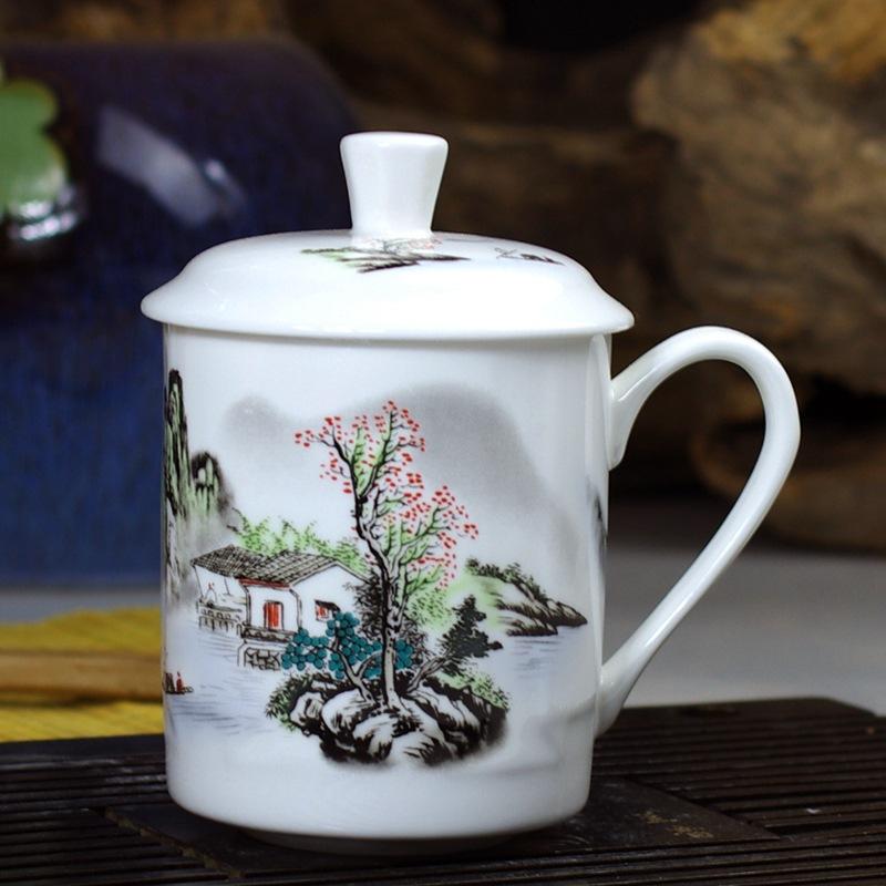 Jingdezhen Bone China Tea Cups with Lids, Conference Cups, Ceramic Water Cups, Office Cups, Gift Cups, Jing-style Cups