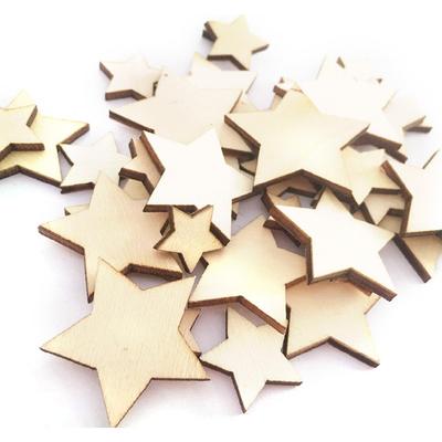 VORCOOL Vánoční dřevěné plátky, 200 ks dřevěných hvězd, plátky dřevěných hvězd, mini hvězdy jako ozdoby pro svatební řemesla