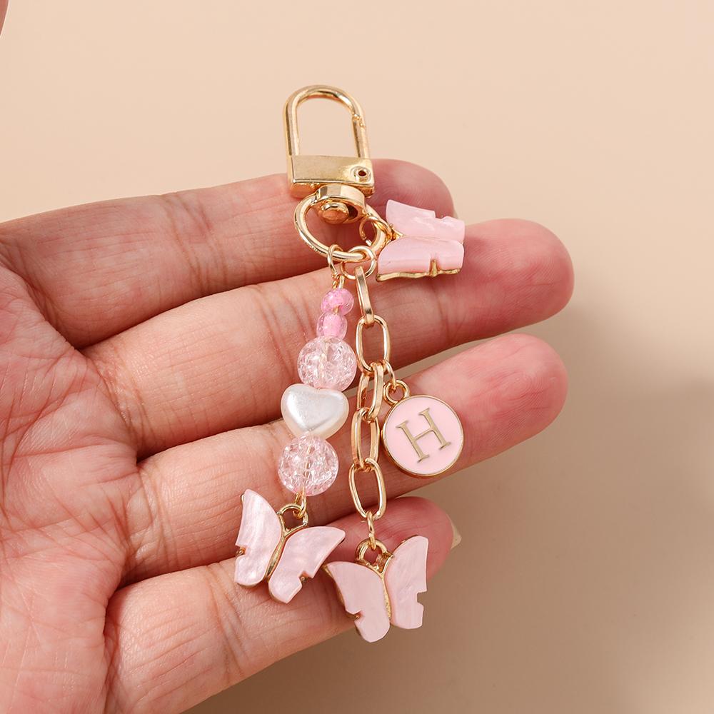 Pretty Butterfly Keychain Women Girls Pearl Shell Starfish Key Ring Pendant for Handbag DIY Key Holder Jewelry Gift