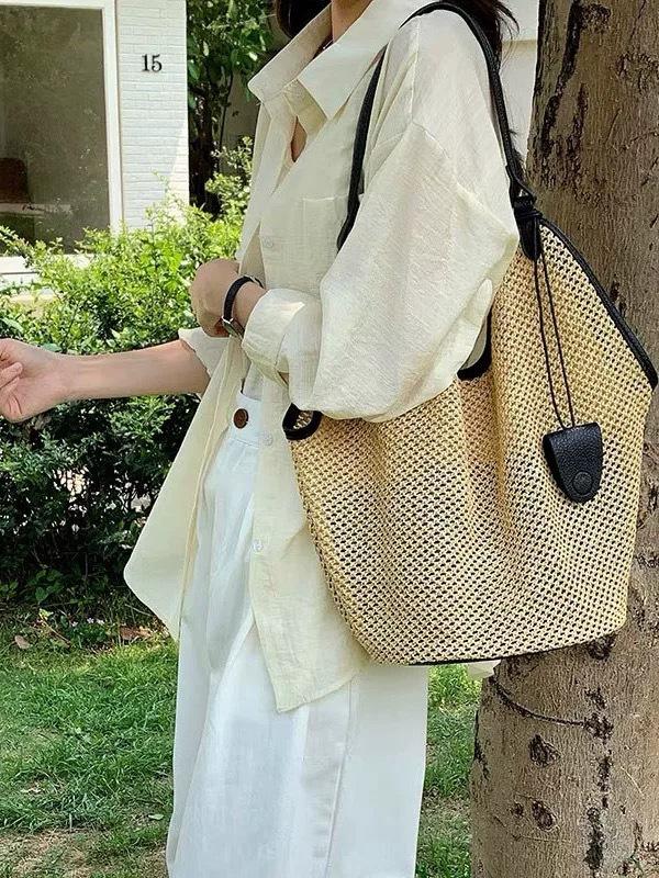 

Fruit women s bag, beach vacation large-capacity straw bag women s 2025 new Korean ins portable shoulder tote bag чёрный