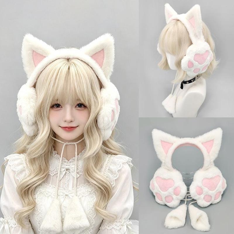 Soft Ear Covers In a Plush Cats Ear Headband with Paws Pad, Decorative Earmuffs for Casual Winter Outdoor, Daily Cold Weather Warmth