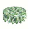 Round Polyester Tablecloth, printed with bright green pineapple & tropical leaves. Durable, reusable and easy to clean. Great decor for kitchen, dinin