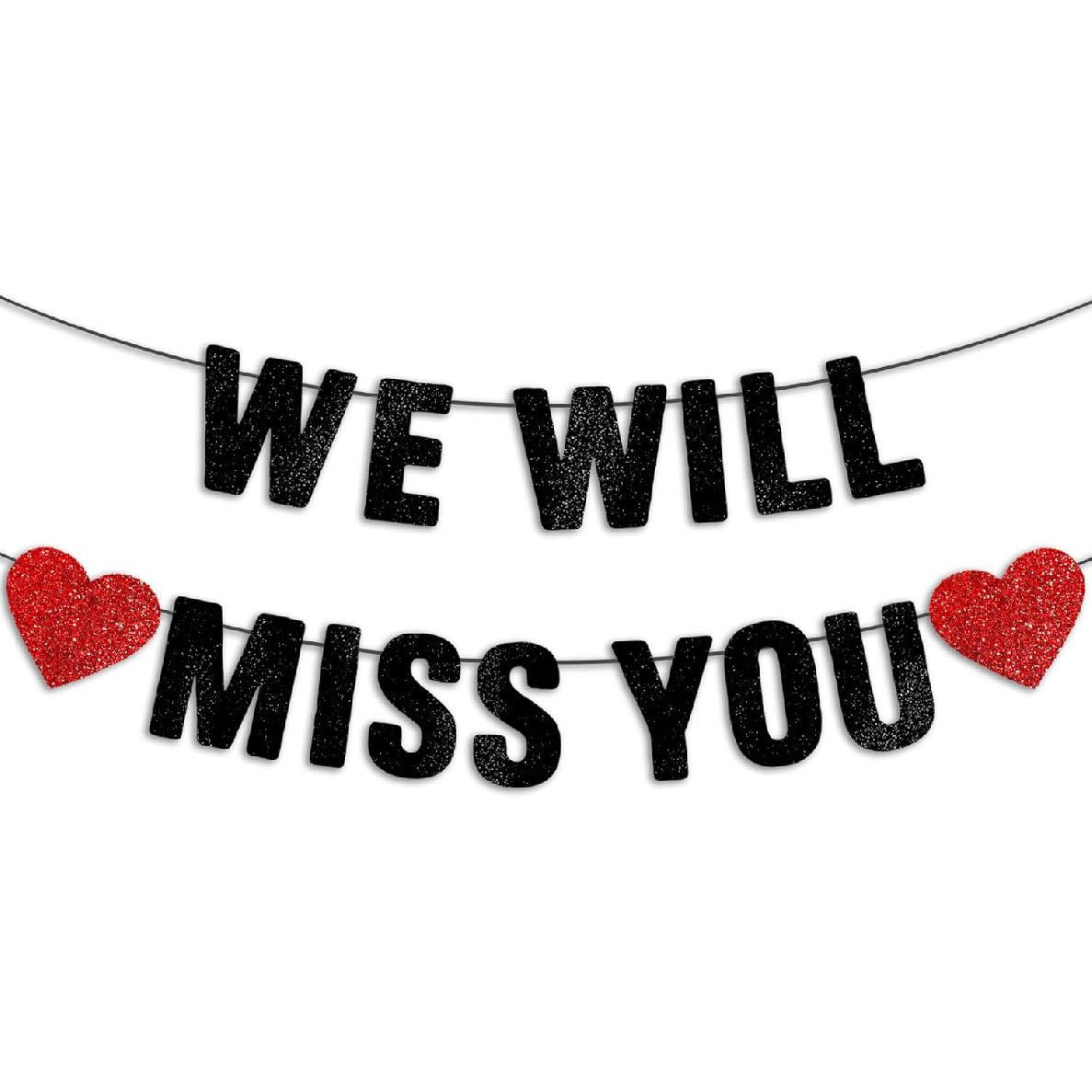 Pre-Strung We Will Miss You Gold Glitter Banner, Retirement Going Away Party Decorations, Farewell Gifts for Coworkers, Goodbye, Coworker Leaving,