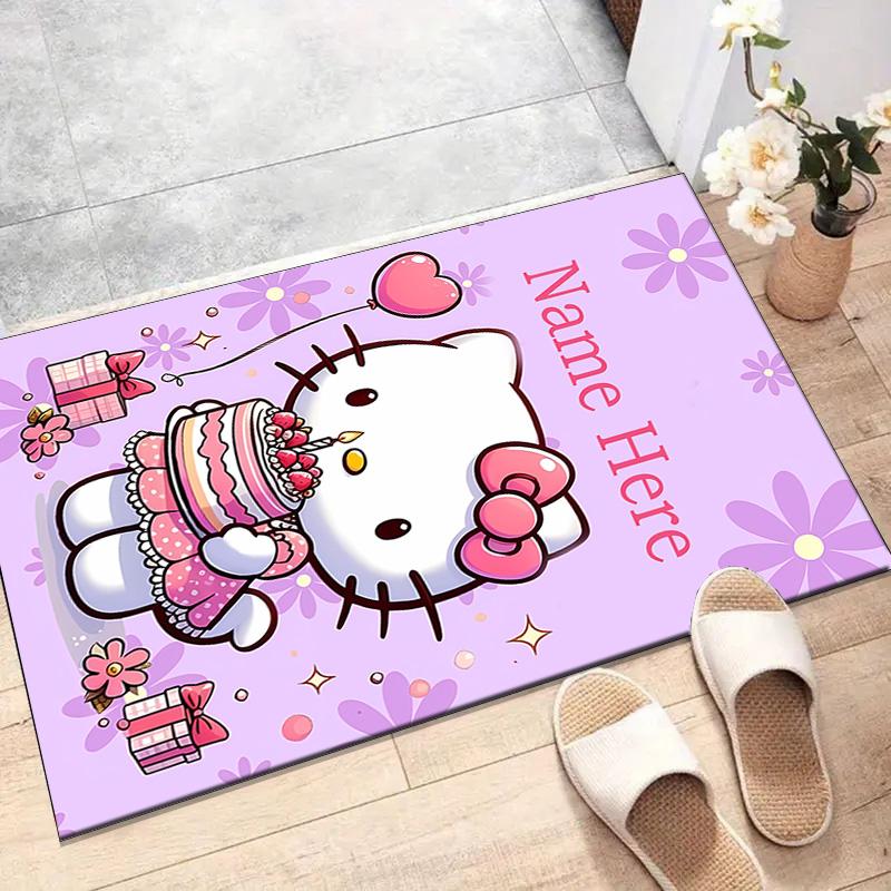 Custom HelloKitty Mat Personalized Name, Polyester Washable Indoor Entryway Rug, Gift for Christmas, Easter, Thanksgiving Day