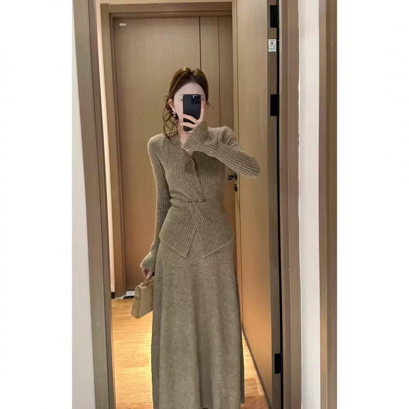 Deer-Inspired Mori-Style Slim-Fit Waist-Cinching Long-Sleeved Women s Autumn/Winter Skirt One Size хаки